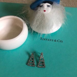 Vintage Rhinestone Pyramid Geometric Triangle Earrings